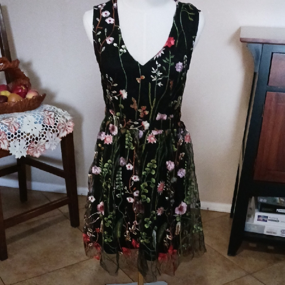 CAROLINA CAVOUR- Floral Embroidered Black Dress